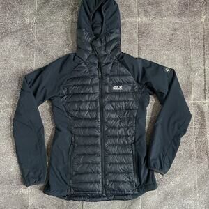 Women's Jack Wolfskin 700 Down Navy Night Blue Hybrid Puffer Hooded Jacket Sz XS